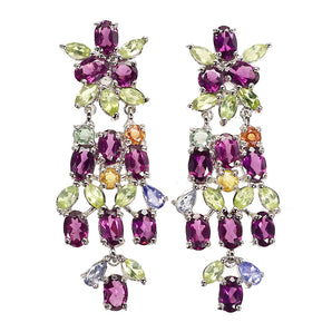 Unheated Oval Rhodolite 6x4mm Peridot Sapphire Gems 925 Sterling Silver Earrings