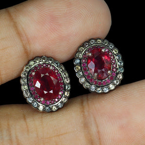 925 Sterling Silver Earrings Ruby 8x6mm Ruby Myanmar Sapphire Gemstone jewelry