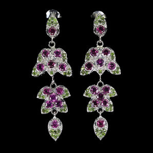 925 Sterling Silver Earrings Round Rhodolite Chrome Diopside Gemstone Jewelry