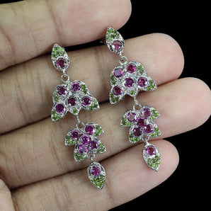 925 Sterling Silver Earrings Round Rhodolite Chrome Diopside Gemstone Jewelry