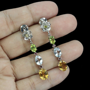 925 Sterling Silver Earrings Oval Citrine Peridot Sapphire Gemstone Jewelry