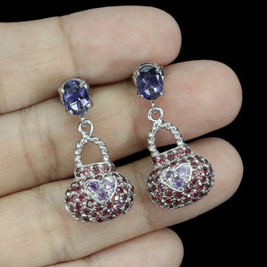 925 Sterling Silver Earrings Oval Kyanite Rhodolite Garnet Gemstone Jewelry