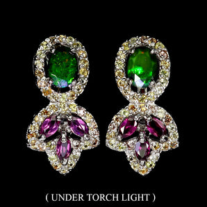 925 Sterling Silver Earrings Oval Black Opal Sapphire Garnet Gemstone Jewelry