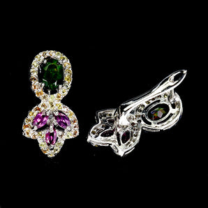 925 Sterling Silver Earrings Oval Black Opal Sapphire Garnet Gemstone Jewelry