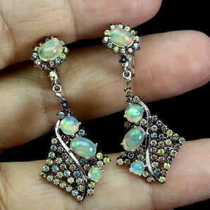 925 Sterling Silver Earrings Oval Fire Opal 6x4mm Sapphire Gemstone Jewelry