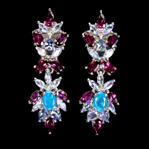 925 Sterling Silver Earrings Oval Blue Opal 6x4mm Tanzanite Gemstone Jewelry