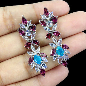 925 Sterling Silver Earrings Oval Blue Opal 6x4mm Tanzanite Gemstone Jewelry