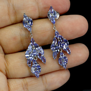 925 Sterling Silver Earrings Marquise Tanzanite 5x2.5mm Natural Gemstone Jewelry
