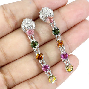 925 Sterling Silver Earrings Round Tourmaline 4mm Lion Natural Gemstone Jewelry