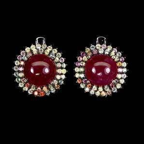 925 Sterling Silver Earrings Round Ruby Sapphire Diamond Cut Gemstone Jewelry