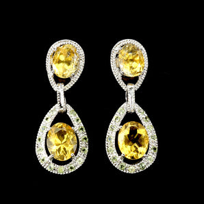925 Sterling Silver Earrings Oval Citrine 9x7mm Peridot Natural Gemstone Jewelry