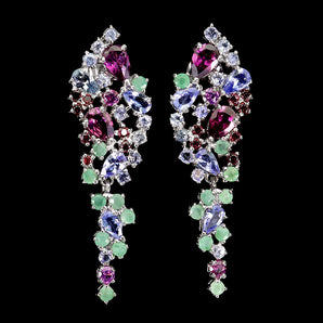 925 Sterling Silver Earrings Rhodolite 6x4mm Emerald Tanzanite Gemstone Jewelry