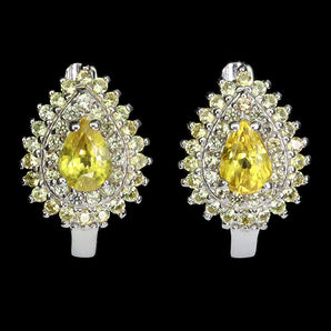 925 Sterling Silver Earrings Pear Sapphire 6x4mm Sapphire Diamond Cut Jewelry
