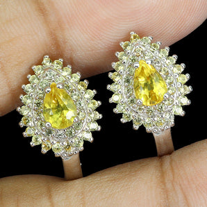 925 Sterling Silver Earrings Pear Sapphire 6x4mm Sapphire Diamond Cut Jewelry