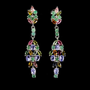 925 Sterling Silver Earrings Oval Tanzanite Emerald Tourmaline Gemstone Jewelry