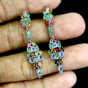 925 Sterling Silver Earrings Oval Tanzanite Emerald Tourmaline Gemstone Jewelry