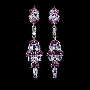 925 Sterling Silver Earrings Oval Tanzanite 4x3mm Rhodolite Gemstone Jewelry