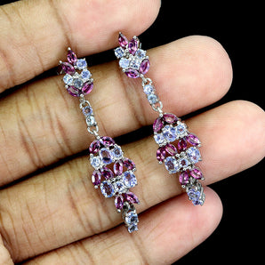 925 Sterling Silver Earrings Oval Tanzanite 4x3mm Rhodolite Gemstone Jewelry