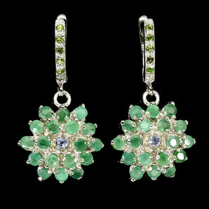 925 Sterling Silver Earrings Round Emerald 2.5mm Tanzanite Gemstone Jewelry