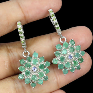 925 Sterling Silver Earrings Round Emerald 2.5mm Tanzanite Gemstone Jewelry