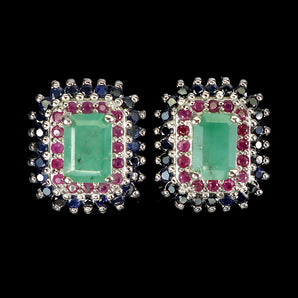925 Sterling Silver Earrings Octagon Emerald 6x4mm Ruby Sapphire Gemstone