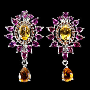 925 Sterling Silver Earrings Oval Citrine 8x6mm Sapphire Gemstone Jewelry