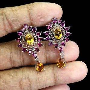 925 Sterling Silver Earrings Oval Citrine 8x6mm Sapphire Gemstone Jewelry