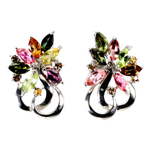 925 Sterling Silver Earrings Marquise Tourmaline 6x3mm Sapphire Gemstone Jewelry