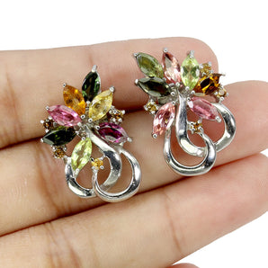 925 Sterling Silver Earrings Marquise Tourmaline 6x3mm Sapphire Gemstone Jewelry