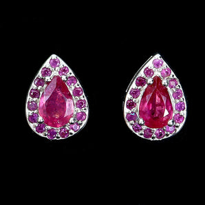 925 Sterling Silver Earrings Pear Ruby 6x4mm Ruby Diamond Cut Gemstone Jewelry