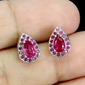 925 Sterling Silver Earrings Pear Ruby 6x4mm Ruby Diamond Cut Gemstone Jewelry