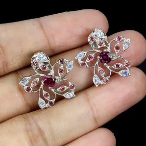 925 Sterling Silver Earrings Round Rhodolite 4mm Tanzanite Gemstone Jewelry