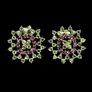 925 Sterling Silver Earrings Round Peridot Rhodolite Garnet Gemstone Jewelry