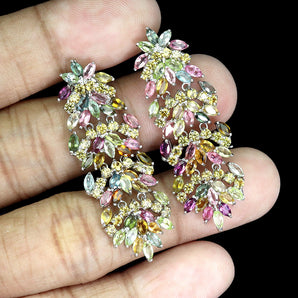 925 Sterling Silver Earrings Marquise Tourmaline Sapphire Gemstone Jewelry
