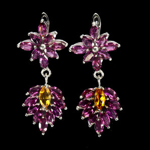 925 Sterling Silver Earrings Marquise Citrine 8x4mm Rhodolite Gemstone Jewelry