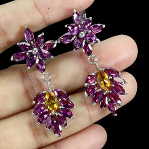 925 Sterling Silver Earrings Marquise Citrine 8x4mm Rhodolite Gemstone Jewelry