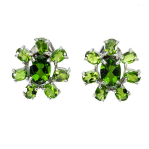 925 Sterling Silver Earrings Oval Chrome Diopside 7x5mm Natural Gemstone Jewelry