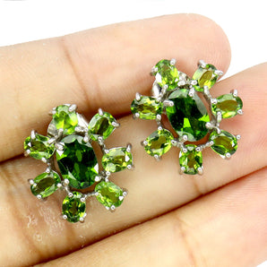 925 Sterling Silver Earrings Oval Chrome Diopside 7x5mm Natural Gemstone Jewelry