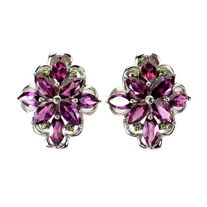 925 Sterling Silver Earrings Marquise Rhodolite Garnet Chrome Diopside Gemstone