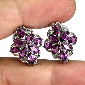 925 Sterling Silver Earrings Marquise Rhodolite Garnet Chrome Diopside Gemstone