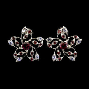925 Sterling Silver Earrings Round Rhodolite Garnet Tanzanite Gemstone Jewelry