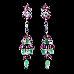 925 Sterling Silver Earrings Oval Rhodolite Garnet Tourmaline Gemstone Jewelry