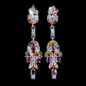 925 Sterling Silver Earrings Oval Rhodolite Garnet Tourmaline Gemstone Jewelry