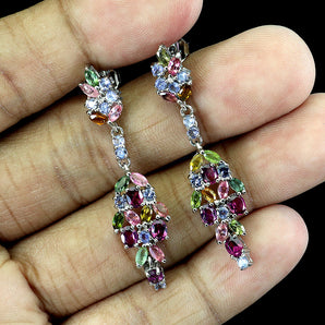 925 Sterling Silver Earrings Oval Rhodolite Garnet Tourmaline Gemstone Jewelry