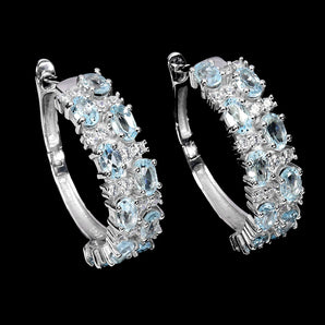 925 Sterling Silver Earrings Oval Sky Blue Topaz 5x3mm Topaz Gemstone Jewelry