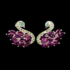 925 Sterling Silver Earrings Marquise Rhodolite Garnet Peridot Gemstone Jewelry