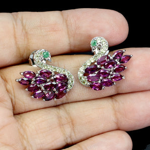 925 Sterling Silver Earrings Marquise Rhodolite Garnet Peridot Gemstone Jewelry