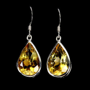 925 Sterling Silver Earrings Pear Citrine 16x11mm Natural Gemstone Jewelry