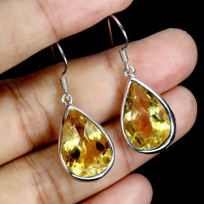 925 Sterling Silver Earrings Pear Citrine 16x11mm Natural Gemstone Jewelry