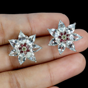 925 Sterling Silver Earrings Pear Aquamarine 6x4mm Peridot Gemstone Jewelry